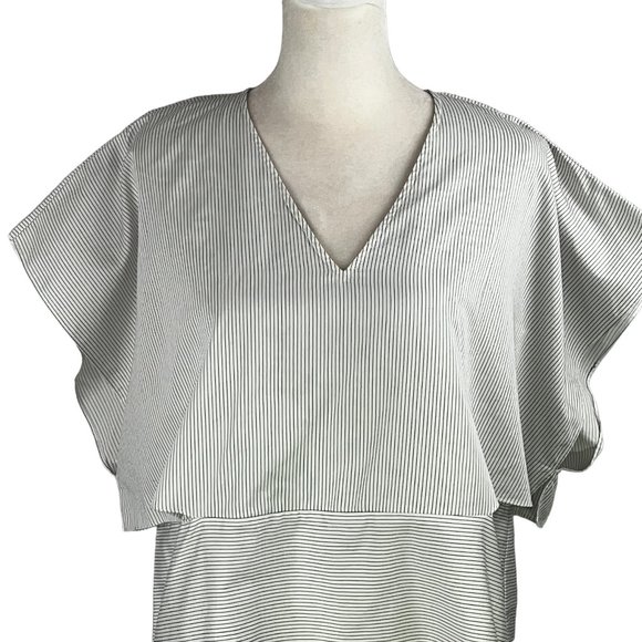 & Other Stories Gray & White Mini Stripe Cotton V-Neck Kimono Sleeve Top… - Picture 7 of 13